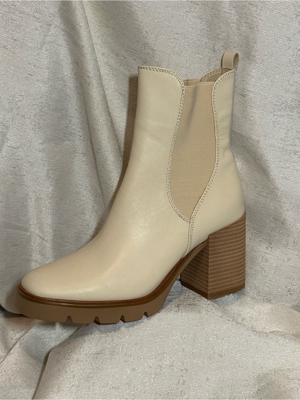 Sam Edelman Rollins Cream Leather Chelsea Block Heel Boots for Women - Picture 11 of 13